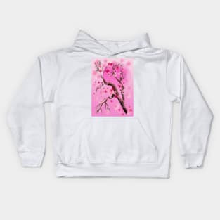 Deep pink sakura (cherry blossoms) sumi-e Kids Hoodie